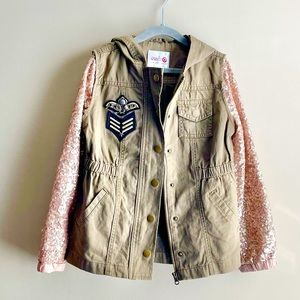 Annie for Target Sequin Sleeve Military Hooded Green Jacket